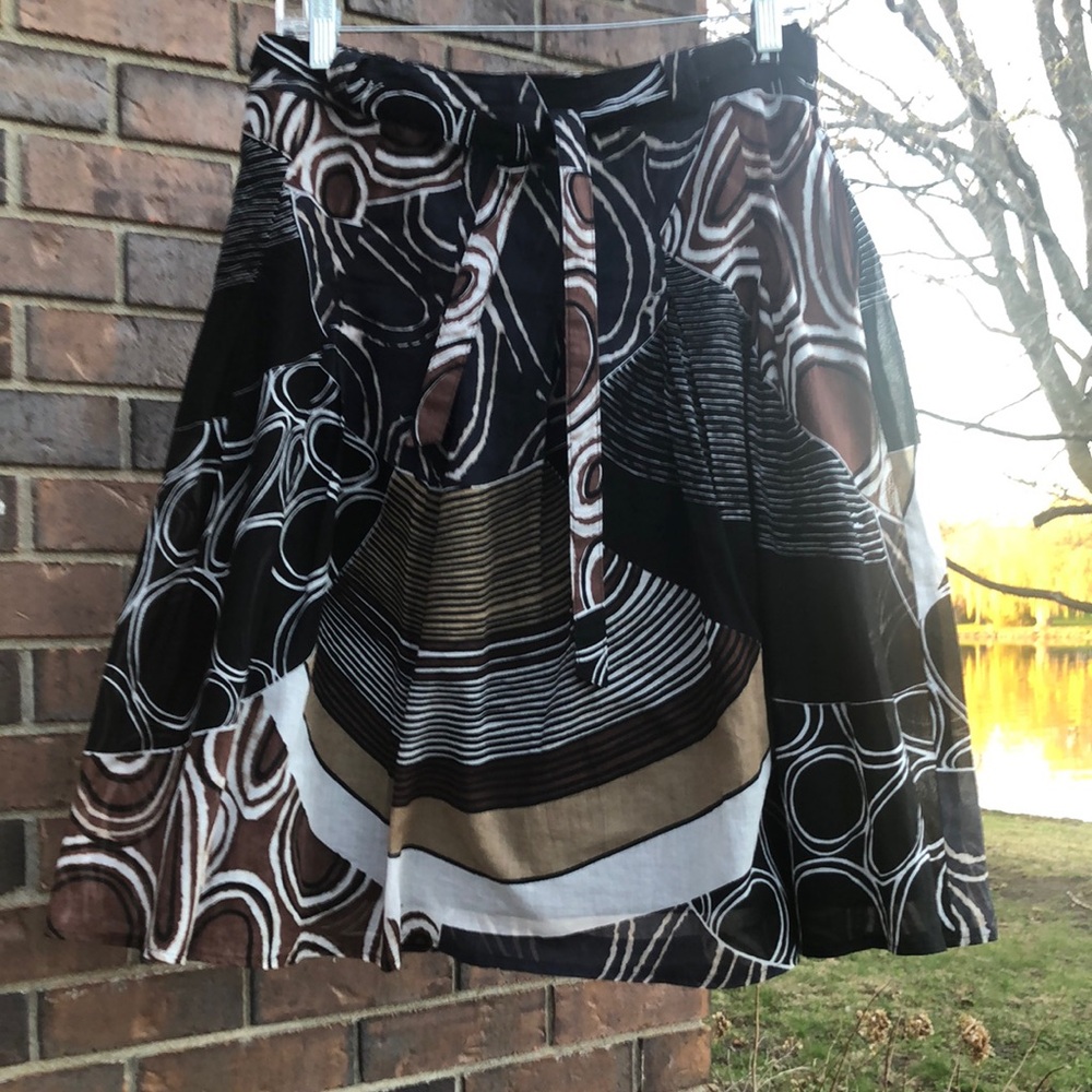 Abstract Print A-Line Skirt in Black, White & Brown